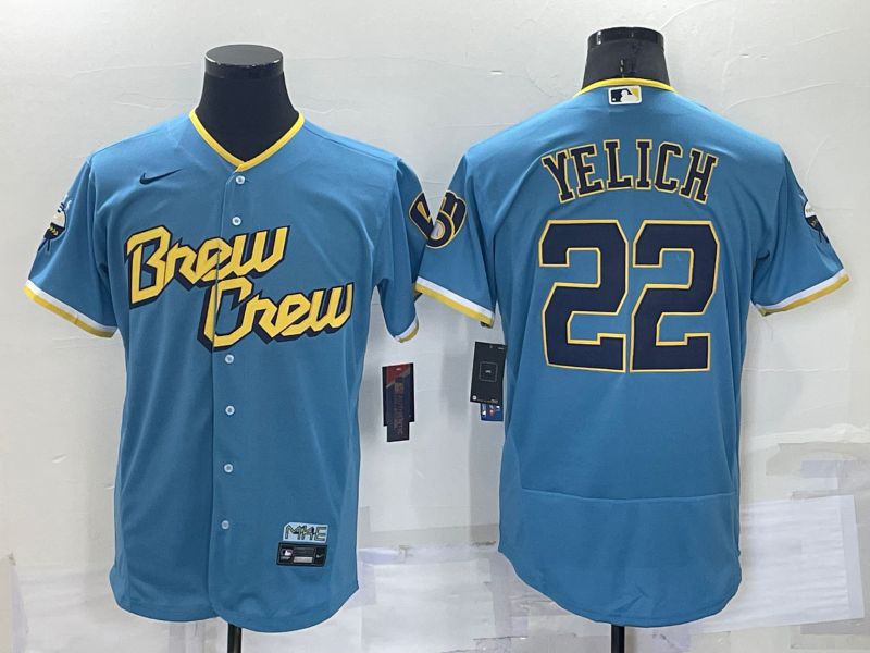 Men Milwaukee Brewers #22 Yelich Blue City Edition Elite Nike 2022 MLB Jerseys